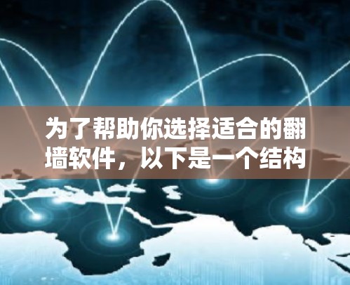 为了帮助你选择适合的翻墙软件，以下是一个结构化的总结